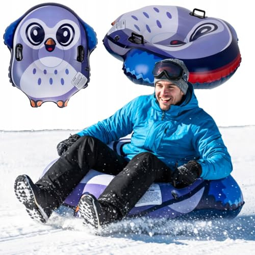 Aufblasbarer Pinguin-Schlitten 95 cm – Schneerutscher aus robustem PVC mit 2 Griffen – Doppelschicht Snow Tube für Kinder – Winterspaß zum Rodeln im Schnee
