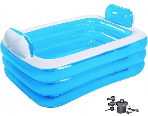 NOYHHAV Aufblasbare Pools Aufblasbare Badewanne Spa Verdickte Erwachsene Badewannes Strandbadewanne Doppelbadewanne Faltbare Badewanne PVC+Luftpumpe (Blau, 160 * 55 * 110CM)