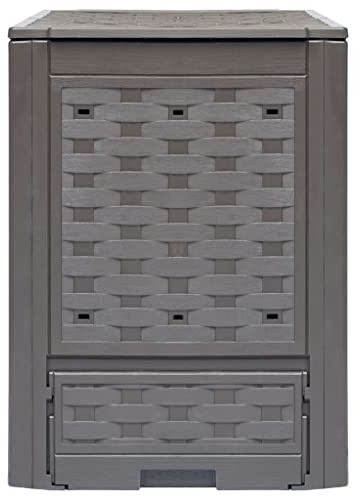 Compostiera da giardino, 300 l, contenitore per compost in plastica, effetto rattan, 60 x 60 x 83 cm, per rifiuti organici e foglie