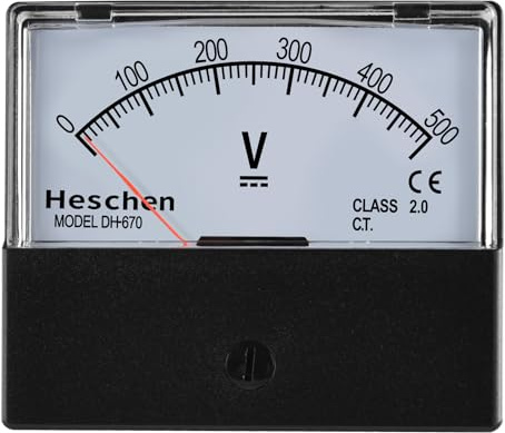 Heschen - Voltometro rettangolare analogico, pannello per misurare la tensione, modello 670 stile CC 0-500 V, classe 2.0