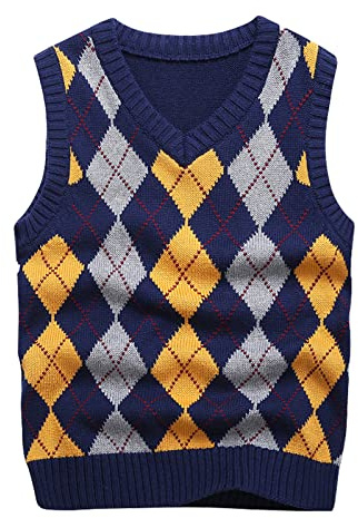 Boys Jumpers Kids Knit Vest Cotton Knitwear Sleeveless Sweater Plaid Pullover 4-14 Years Kids Clothes Blue