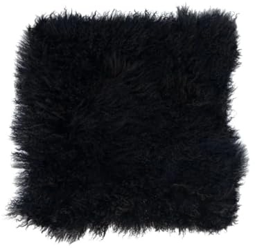 Housse de coussin en peau de mouton de Mongolie, Laine, Noir , 40 x 40