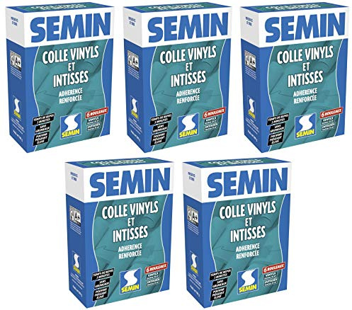SEMIN Colle Papier Peint en Poudre 300 g – Pour Papiers Peints Vinyls & Intissés – Sans Grumeaux – Prête en 3 Min – Forte Adhérence – Fabriquée en France - Lot de 5 Boîtes
