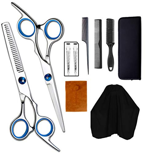 9 PCS Professional Haarschneidescheren-Set, Friseurscheren-Set, Haarschneide-Ausdünnungsschere Haarschneide-Werkzeugsatz, Haar-Rasiermesser-Kamm, Clips, Kap