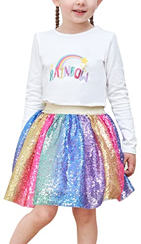 Mädchen Rock Regenbogen Einhorn Pailletten Funkelnd Tutu Tanzen Gr. 116-122