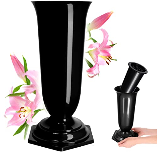 Kadax Grave Vase, Vase Plastic, Vase Flower, Vase Plastic for Flowers, Vase Cimitero a prova di tempo, Vaso plug-in a prova di gelo tombe gravi e resistenti (15,5 cm, nero)