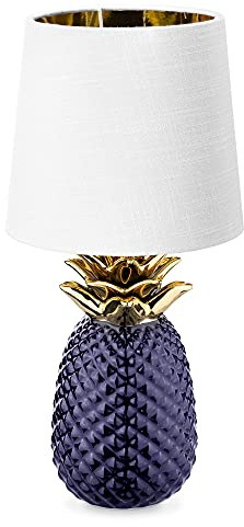 Navaris Ananas Luce da Tavolo - Base Lampada in Ceramica Viola e Paralume Bianco Alta 35cm Funziona con Lampadine E14 - Purple Pineapple Lamp