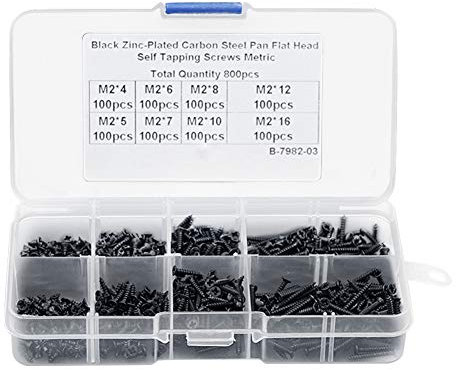 Runxingfu 800 Pieza M2 Negro Clavos Tornillos Avellanado Carbono Acero Plano Cabeza Autorroscante Métrico Tornillo Kit de Surtido