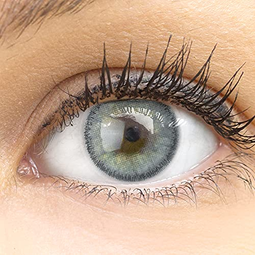 Sehr stark deckende und natürliche graue Kontaktlinsen SILIKON COMFORT NEUHEIT farbig Mirel Grau + Behälter von GLAMLENS - 1 Paar (2 Stück) - DIA 14.00 - ohne Stärke 0.00 Dioptrien