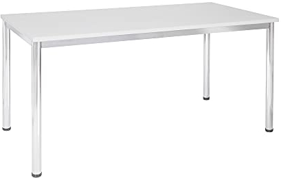 Schreibtisch u. Besprechungstisch mit verchromten Tischgestell | Konferenztisch Bürotisch Computertisch Mehrzwecktisch Arbeitstisch PC-Tisch Homeoffice-Tisch (Weiß, 160 x 80 x 77,5 cm)