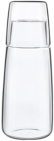 Juego de jarra de agua de cabecera con vaso de noche, Jarra de Agua con Tapa de Vaso para Dormitorio Mesilla de Noche Baño Cocina 25oz/750ml (Claro)