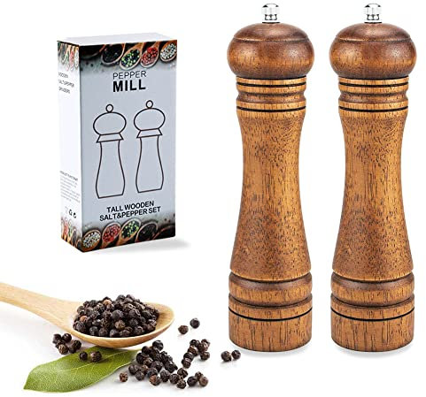 JDwinwin Moulin à Poivre et Sel Manuel avec Meule en Céramique Stainless Réglable Design, Set Poivrier Salière, Bois Salieres et Poivrieres de Moulins
