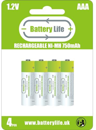 Battery Life AAA Batteries Rechargeable 750mah (4 pack) NI-MH 1.2V Long Life UK Brand