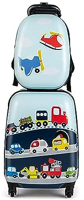 GOPLUS Kinderkoffer mit Rucksack, Kids Trolley, Kindergepäck mit Rollen, Reisekoffer mit Teleskopgriff, Hartschalenkoffer für Kinder, Kindertrolley Farbwahl (Kleinwagen, 12+16)