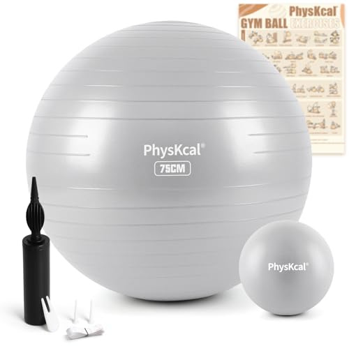 PhysKcal 55/65/75/85cm Gymnastikball Set, ergonomischer Sitzball für Büro | Inkl. 23 cm Pilates Ball Set. Perfekt für Beckenbodentraining, in der Schwangerschaft, bei Rückenschmerzen & Yoga