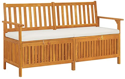 Keketa Gartenbank mit Kissen Truhenbank mit Stauraum Gartenbank Truhenbank Holzbank Sitzbank Parkbank Garten Bank Truhenbank für Terrasse Garten Balkon 148 cm Massivholz Akazie