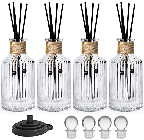 Reed Diffuser Glass Bottles 8oz/250ml Set of 4 Empty Essential Oil Diffuser With Stoppers and Sticks - Clear Decorative Reusable Perfume Jar