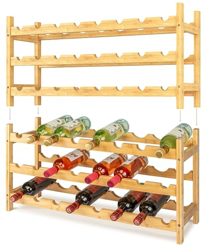 VINOMENTO Weinregal Holz, 48 Flaschen, Flaschenregal Stapelbar, Getränkeregal, Weinregal Stapelbar, Flaschenaufbewahrung, Flaschenregal Holz, Weinflaschenregal