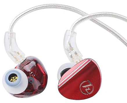 LINSOUL 7HZ SONUS 1DD+1BA Dual Driver In Ear Monitor, HiFi In Ear Kopfhörer IEM, mit abnehmbarem High-End versilbertem OCC Kabel, Aluminium Back Cavity für Audiophile, Gaming Earbuds(Rot,3.5mm)