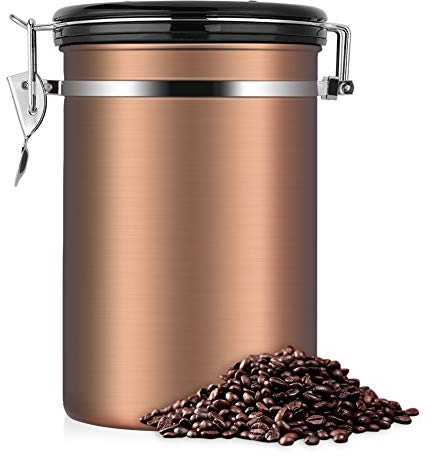 Jeffergarden Boîte à café hermétique 1,8 L acier inoxydable valve CO2 grand contenant rangement cuisine feuilles