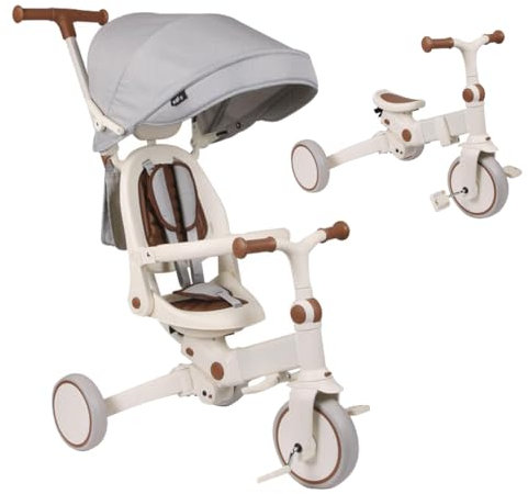 Olmitos - Evolutionäres 5-in-1-Baby-Dreirad - Kinderfahrrad ab 1 Jahr bis 5 Jahren - vom Dreirad zum Fahrrad mit oder ohne Pedale - anpassbar und transformierbar (Grau)