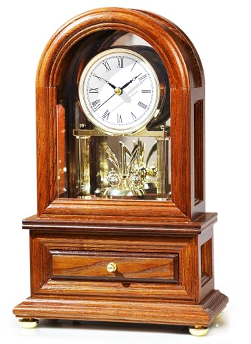 AYRELY® Holz Tischuhr Jubiläumsuhr, Antike Regaluhren, Retro Kaminuhr mit Drehpendel, Schreibtisch Standuhr im Großvaterstil, Vintage Tischuhren für Wohnzimmer, Wohndeko Geschenk
