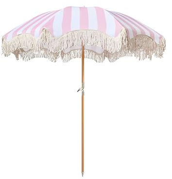 Rosa Sonnenschirm Mit Quasten 180cm Sonnenschirm Balkon Uv Schutz Sonnenschirm Strand Neigbar Gartenschirm Wasserdicht Balkonschirm 8 Rippen Knickfunktion Für Balkon Garten Terrasse Strand/Tragetasche