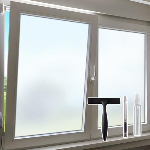 Windimiley Fensterfolie Blickdicht mit Sichtschutz Tag und Nacht - Selbsthaftend ohne Kleber, Rückstandsfrei, 60 x 200 cm, Inklusive UV-Schutz und Montage-Set für Badezimmer, Büro, Wohnzimmer