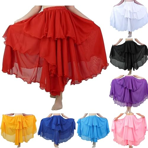 MUNAFIE Langer Chiffon Dreilagig Swing Tanz Röcke für Damen Bauchtanz Rock Tanzkleid Bauchtanz Kostüm