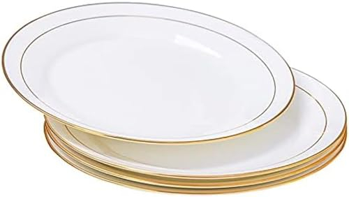 New Bone China Tafelservice, weiße Porzellanteller, Dessertteller, Servierteller, runde Mittagssalatteller, Porzellan-Servierteller, weißer Speiseteller mit Goldrand, Speiseteller, 4 Stück,
