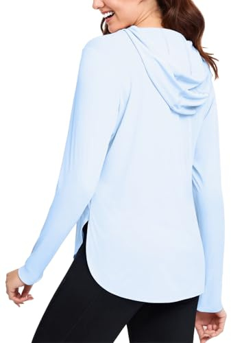 JTSONN Långärmad damtröja, UV-skydd, sporttröja, UPF 50 löpartröja, lätt, ventilerande t-shirt, funktionströja, snabbtorkande, långärmade tröjor, huvtröja, pullover, vandringströja med tumhål,