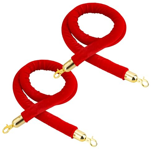 WENLISELL Lot de 2 cordes de barrière en velours rouge, corde de contrôle | Avec mousquetons dorés, cordes en velours, pour accrocher des poteaux à boule