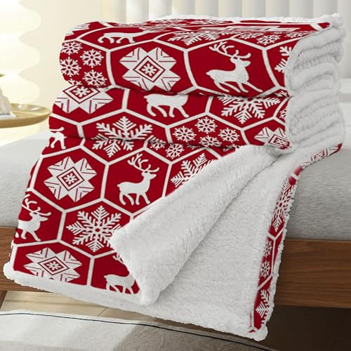 MANEMI Manta Sofa Navidad de Borrego, Doble Cara Franela y Sherpa, 100% Poliester, Suave y Caliente para Invierno, Cama, Sobrecama, Borreguito. Regalo Navidad