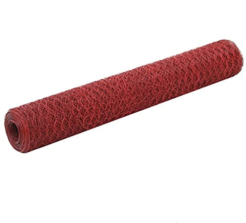 ShGaxin Hühnerstalldraht, Stahl, PVC-Beschichtung, Rot, 25 x 1 m, Gartenzaun, Metallgitter, Metallgitter, Weißdorndraht - 143305