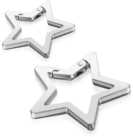 2pcs Star Carabiner, Zinc Alloy Heavy Duty Star Shaped Keychain Clip with 2 Sizes, Silver Carabiner Clip, Keyring Hook for Keys and Wallet Accessory for Outdoor Traveling Camping Fishing Hiking