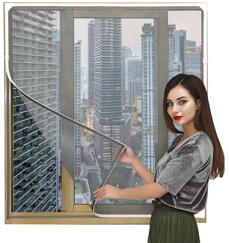 AUXHCYL Fly Screens for Windows - Magnetic Net Window Max 120 x 110cm, Adjustable Fiberglass Mesh, Insect Window Screen to Keep Bugs, Flys and Mosquitoes Out(White Frame Gray Mesh)