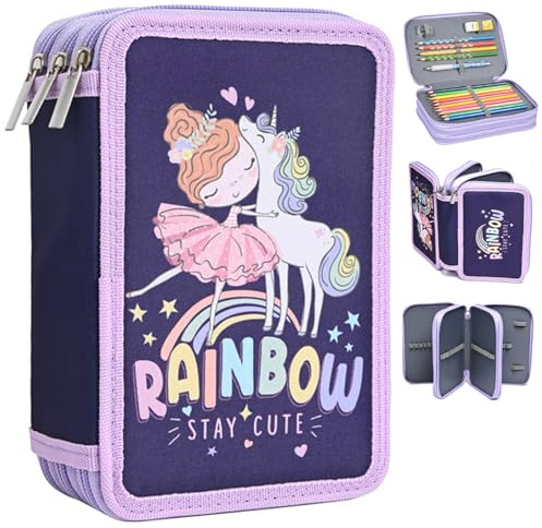 Federmäppchen 3-Fach - Quadratisch, Mehrschichtig, Große Kapazität Mäppchen | Mädchen Rosa Kawaii Stiftemäppchen - 57 Gummiband für Schule,Teenager,Kinder,Junge,Mädchen