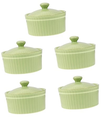 TOPBATHY 1 Pc Bol à Soufflé Chaud Ramequins Tasses à Crème Anglaise Plat Étain Pot En Argile Pour Cuisiner Grillage Gobelets à Liqueur Avec Couvercles Gratin Casserole Poêle Green Céramique