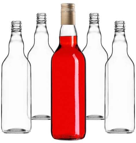 KADAX Set di 10 Bottiglie in Vetro 700ml con Tappo a Vite Oro, Lungo – Bottiglie vuote da riempire per succhi, sciroppo, Olio e liquore, conservazione Alimentare