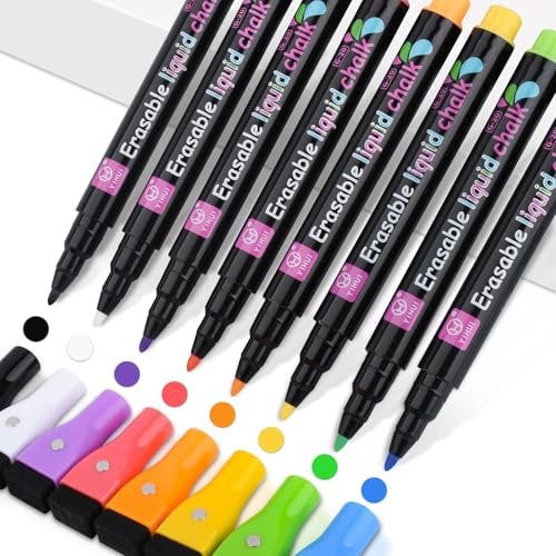 swihorab Whiteboard Marker, 8 Farben Whiteboard Stifte Magnetische, Trocken Abwischbar Marker mit Radierer für Fenster, White board Marker Magnetisch mit Feine Spitze, Geruchsarme Erase Markers