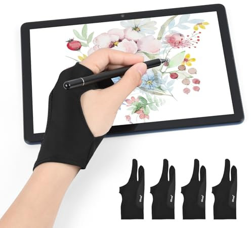 OTraki 4 Pack Artist Glove, 3-Layer Palm Rejection Digital Art Gloves for Right and Left Hand, Anti-fouling Drawing Glove with Two Fingers for iPad Tablet Graphic Drawing Art Creation Paper Sketching