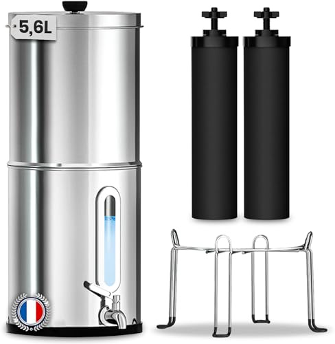 ORINKO® Gravitationsfilter Wasserfilter System 5,6L - Plastikfreies Filtersystem für Zuhause - Aktivkohle Wasserfilter für die Küche - Schwerkraft Trinkwasser Lösung für Camping und Outdoor