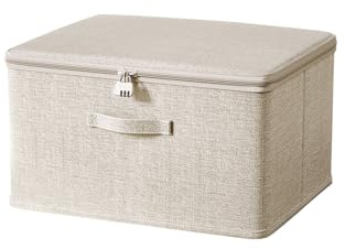 ACESOME Lockable Storage Box, Foldable Lock Box with Code, Cotton and Linen Storage Boxes with Lids Fabric, Medication Lockable Container, Clothes Organizer for Wardrobe Shelf (1, 30x20x14 cm)
