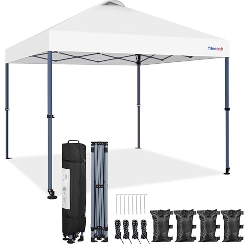 Yaheetech Faltpavillon 3x3m Pop Up Pavillon Wasserdicht Stabil Winterfest Gartenpavillon auf Rollen Gartenzelt Höhenverstellbar mit Tragtasche, Weiß