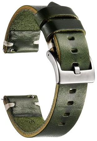 Berfine klockarmband, retro handgjord vintage quick release tjockt läderklockband med spänne av rostfritt stål, ersättningsarmband för smartwatch kvinnor män 18 mm 20 mm 22 mm 24 mm, 22mm, Läder