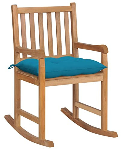 Snsowed Schaukelstuhl mit Hellblauem Kissen, Sessel Wohnzimmer, Schaukelsessel, Stillsessel, Schwingsessel, Tv Sessel, Ohrensessel, Relaxsessel, Rocking Chair, Massivholz Teak
