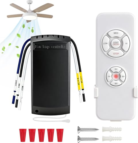 HOISGEAR 1 pièce Kit de télécommande universelle pour ventilateur de plafond avec fonction muet, télécommande sans fil avec réglage à 3 vitesses, contrôle de la lumière et 4 commandes de minuterie