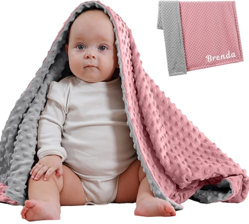 Babydecke Personalisiert mit Gesticktem Namen Baby Decke Neugeborenen, Weiche Kuscheldecke Kinderwagen Decke Baby Geschenk Personalisiert für Kleinkinder Babys Mädchen Jungen, 90x100CM (Rosa)