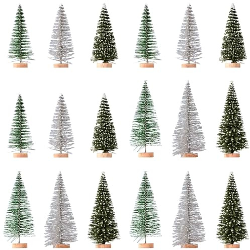 MLPKOI 18 Mini Pezzi Albero di Natale Innevato, Alberi di Natale in Miniatura, Addobbi Natalizi per Decorazioni per la Stanza, Modelli di Diorami