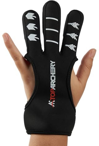 Toparchery Traditioneller Bogenschießen Schießhandschuh 3 Finger-Schutz Handschuhe, Bogenschießen Handschuhe Für Training, Wettkämpfe & Jagd – Ideal für Erwachsene Anfänger bis Profis (Schwarz, L)